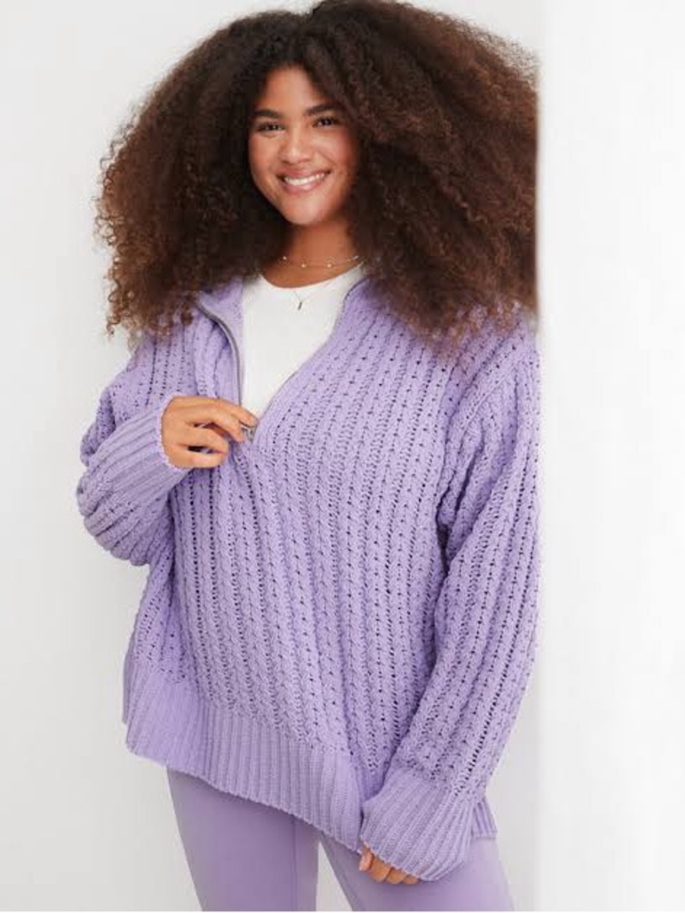 aerie Lavender Chunky Quarter-Zip Cowl Sweater Oversized Size CS